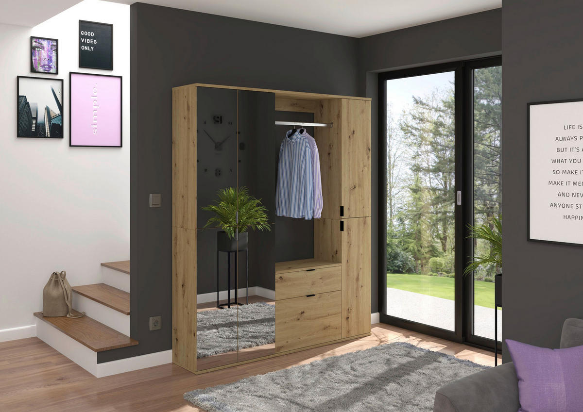 Garderobe PROJEKT Eiche Artisan Nachbildung Spiegel B/H/T: ca. 152x193x34 cm PROJEKT - Eiche (152,00/193,00/34,00cm) - xonox.home