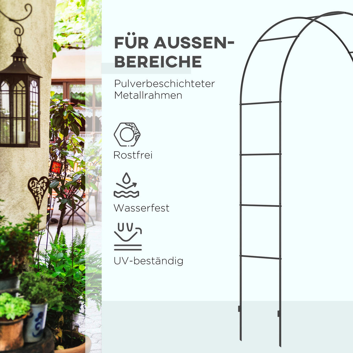 Outsunny Rosenbogen mit Metallrahmen schwarz B/H/L: ca. 40x240x140 cm Rosenbogen_mit_Metallrahmen - schwarz (140,00/40,00/240,00cm) - Outsunny