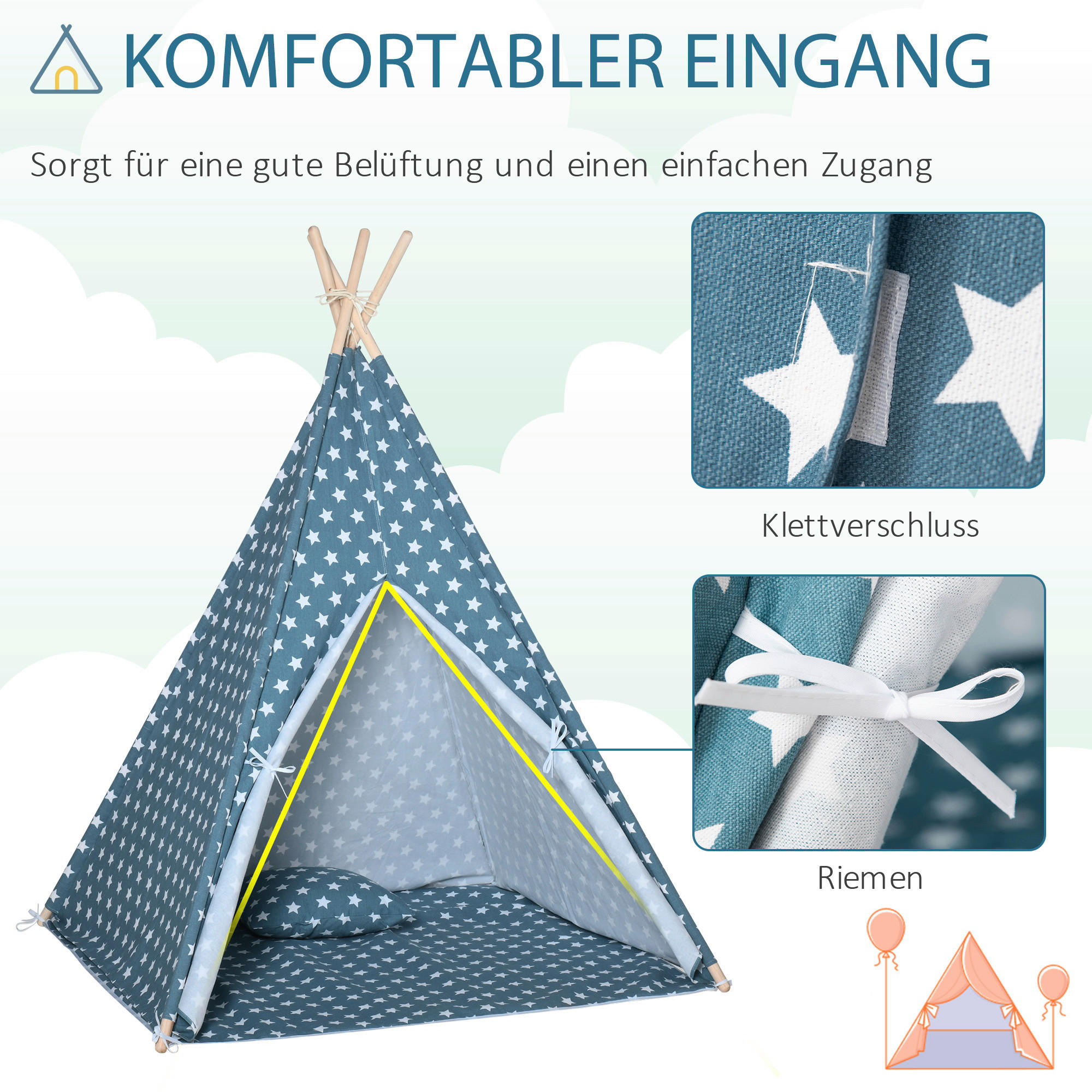 HOMCOM Spielzelt blau B/H/L: ca. 120x155...