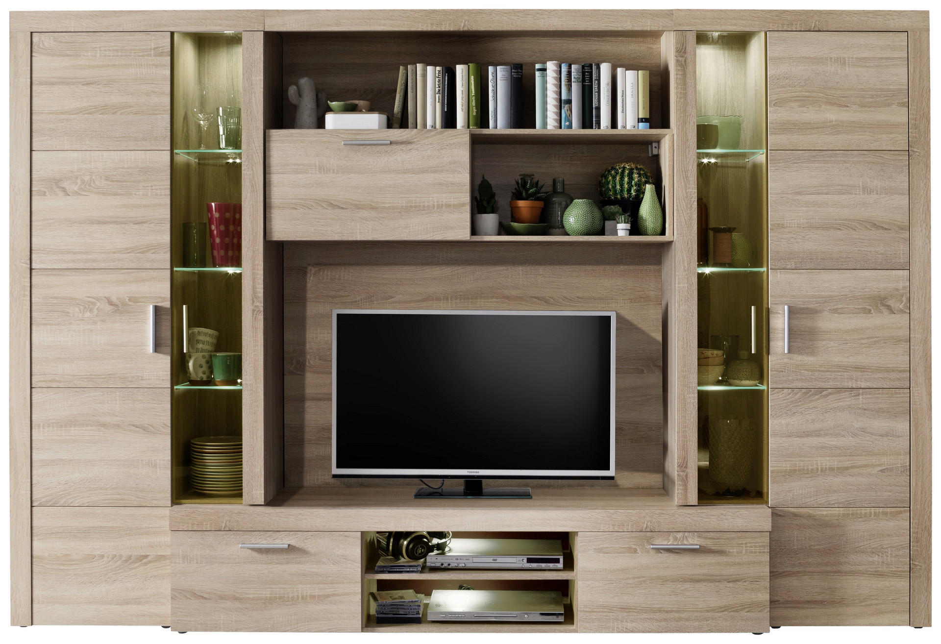 Wohnwand Mondeo Eiche Sägerau hell Nachbildung B/H/T: ca. 291x197x41 cm Mondeo - Eiche (291,00/197,00/41,00cm) - Trendteam