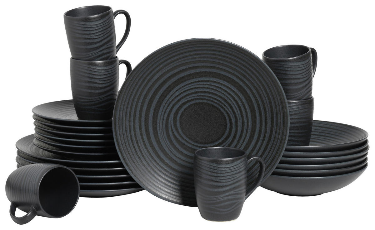 CreaTable Kombiservice Lava Stone schwarz Steinzeug 24 tlg. Lava Stone - schwarz - CreaTable