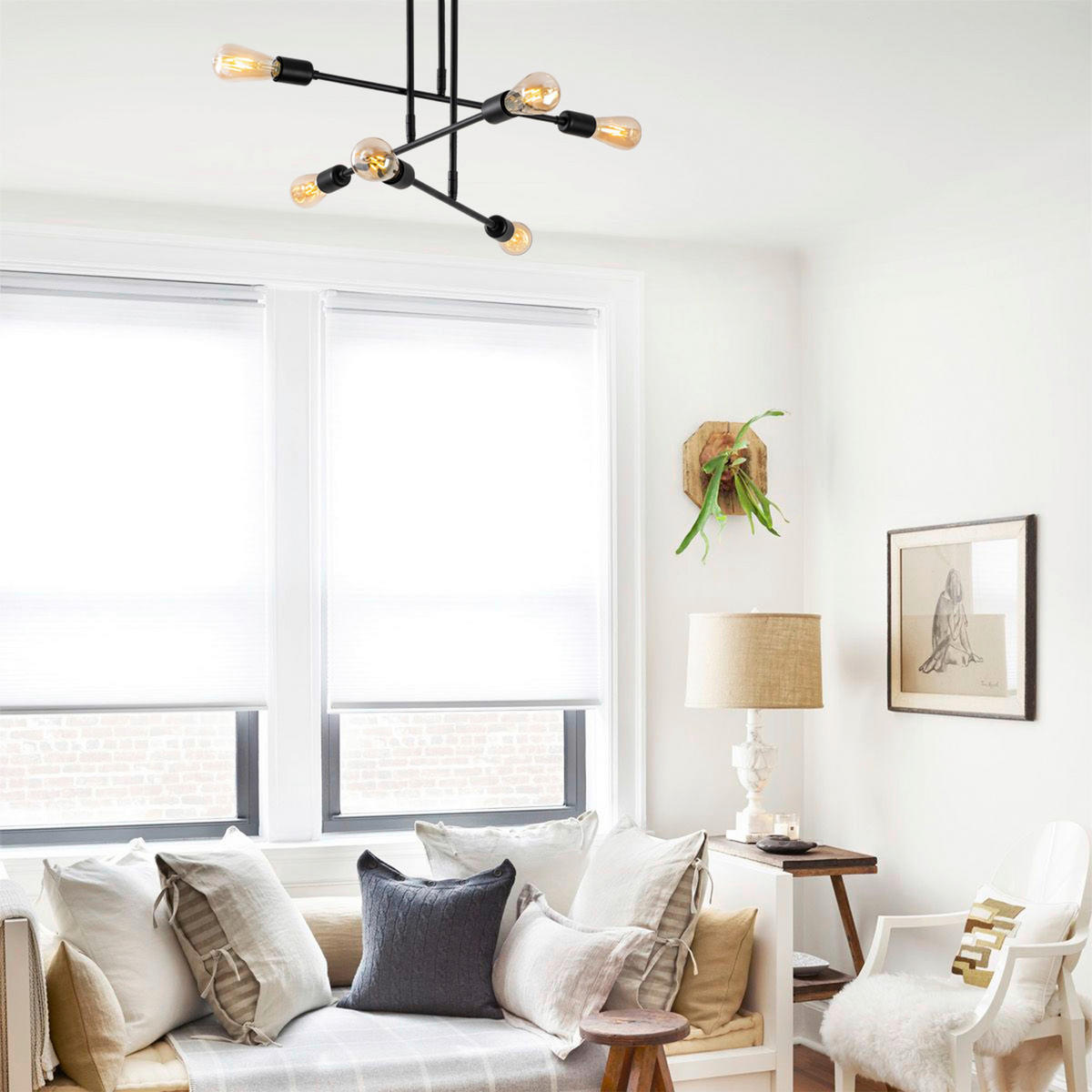 Opviq Deckenleuchte Flower schwarz Eisen B/H/T/L/D: ca. 75x50x75x75x75 cm E27 6 Brennstellen Flower - schwarz (75,00/75,00/50,00cm) - Opviq