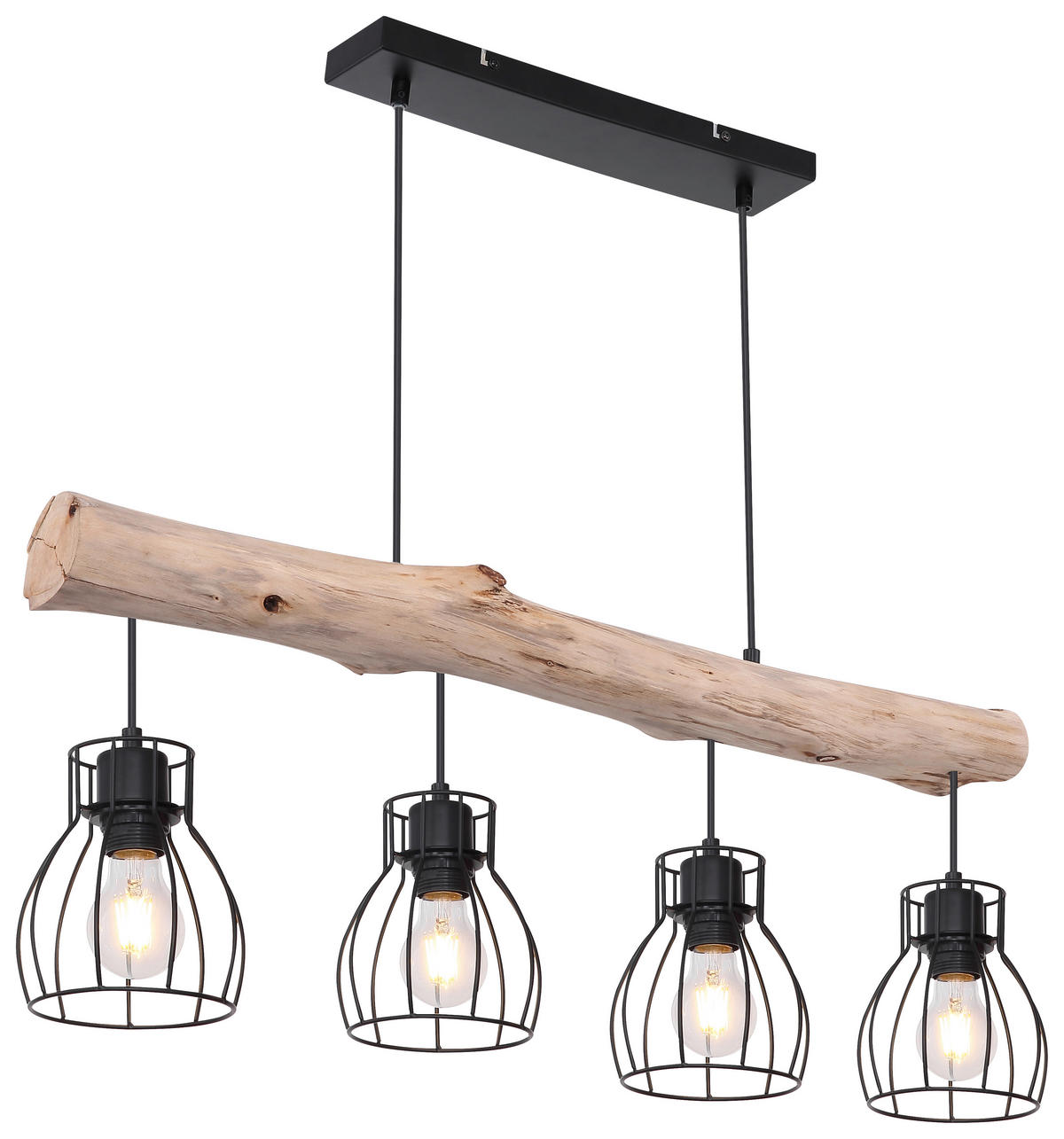 GLOBO Pendelleuchte 15326-4NPO natur schwarz Holz Metall B/H: ca. 83x140 cm E27 4 Brennstellen Pendelleuchte_Mina 4flg. - natur/schwarz (83,00/140,00cm) - GLOBO