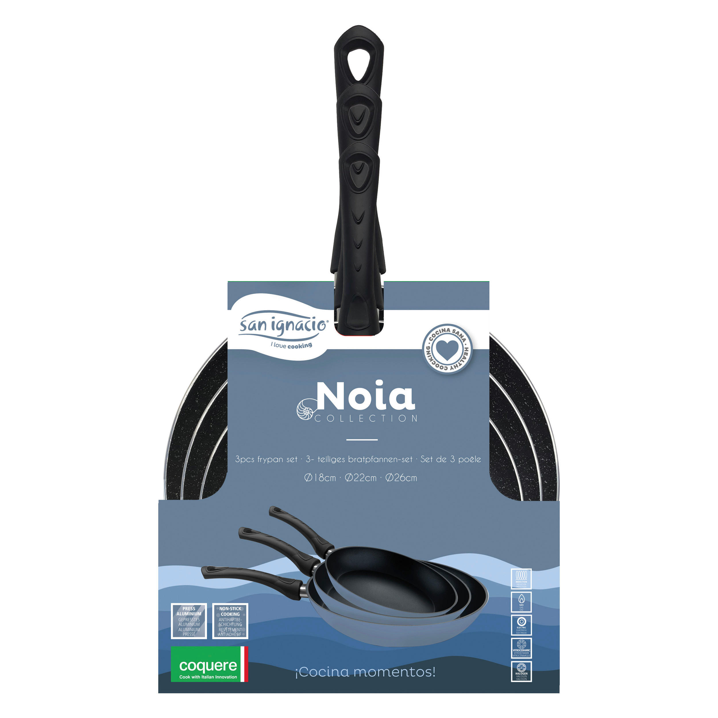 SAN IGNACIO Bratpfannenset NOIA blau Aluminium 3 tlg. NOIA - blau/schwarz (45,00/26,00/10,00cm) - SAN IGNACIO