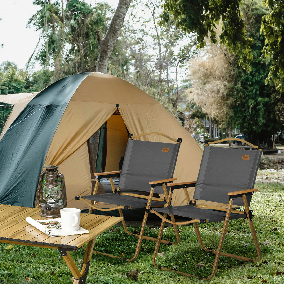 Outsunny Campinstuhl 2er Set dunkelgrau Stoff B/H/L: ca. 59x78x54 cm Campingstuhl 2er Set - dunkelgrau (54,00/59,00/78,00cm) - Outsunny