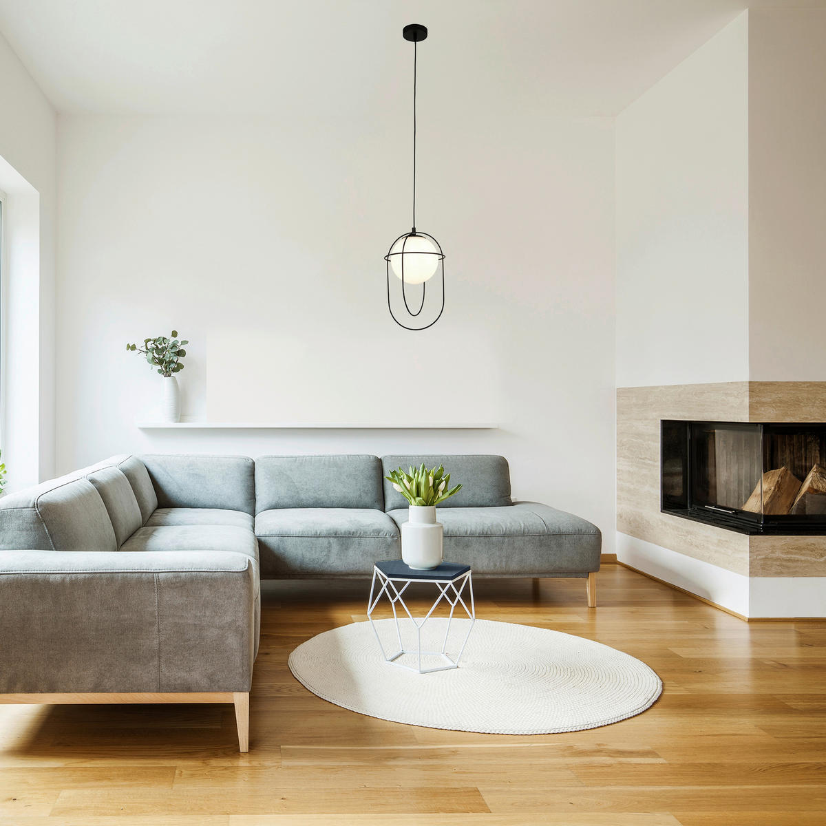 Searchlight Pendelleuchte schwarz Opal Stahl Glas B/H/L/D: ca. 23x133,5x23x23 cm E27 1 Brennstellen Axis - schwarz/Opal (23,00/23,00/133,50cm) - Searchlight