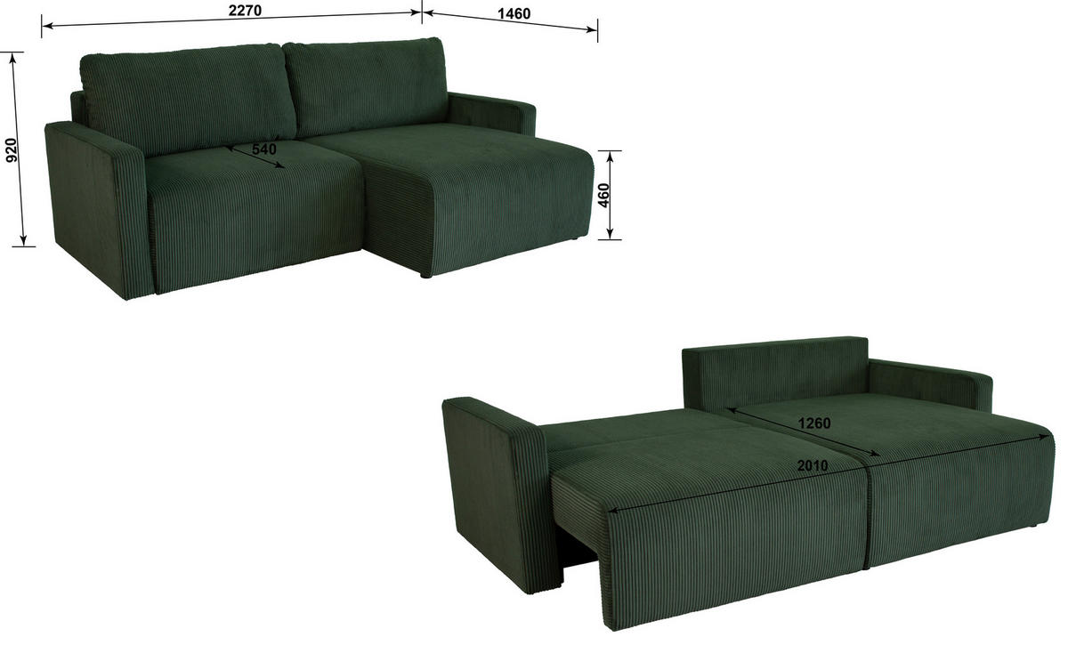 Ecksofa Dave grün Microfaser B/H/T: ca. 227x92x146 cm Dave - schwarz/grün (227,00/92,00/146,00cm)