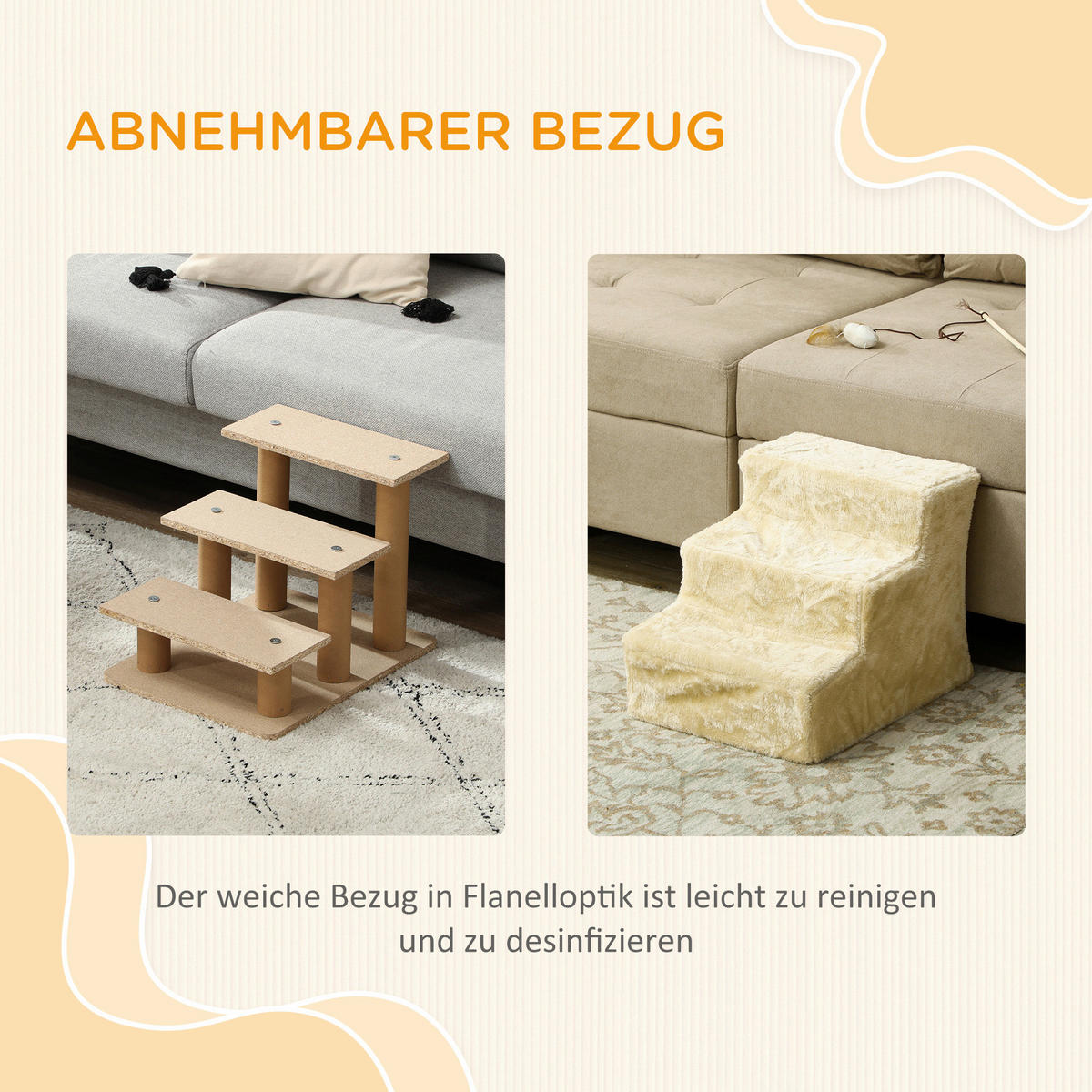 PawHut Haustiertreppe beige Plüsch B/H/L: ca. 35x35x46 cm Haustiertreppe - beige (46,00/35,00/35,00cm) - PawHut