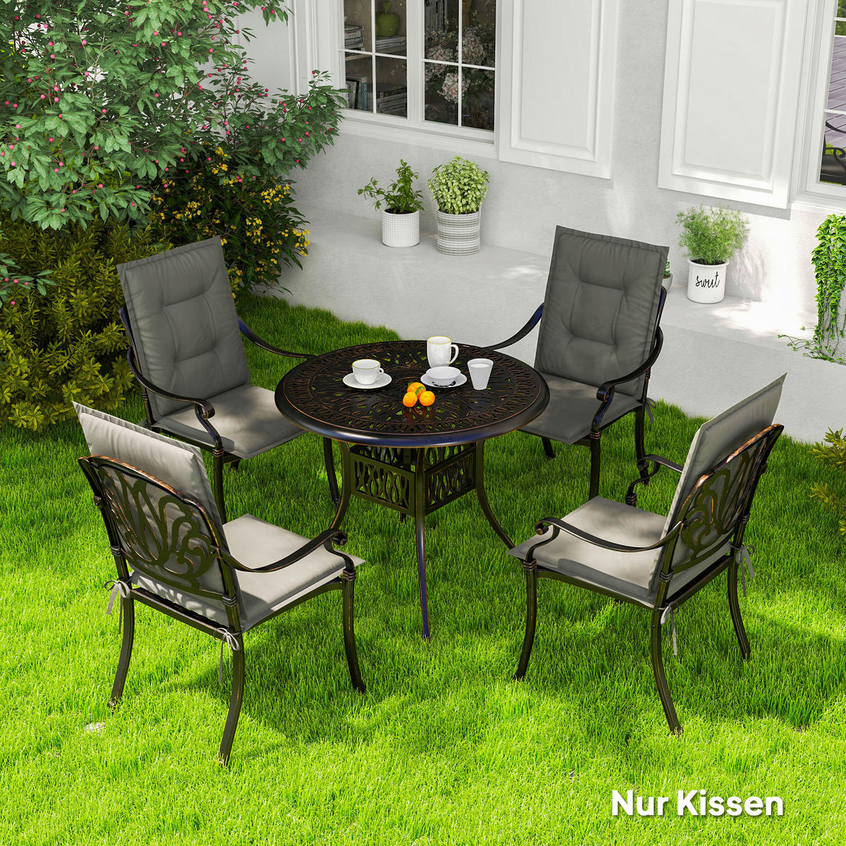 Outsunny Sitzkissen 4er Set hellgrau Polyester B/H/L: ca. 50x5x108 cm Sitzkissen 4er Set - hellgrau (108,00/50,00/5,00cm) - Outsunny