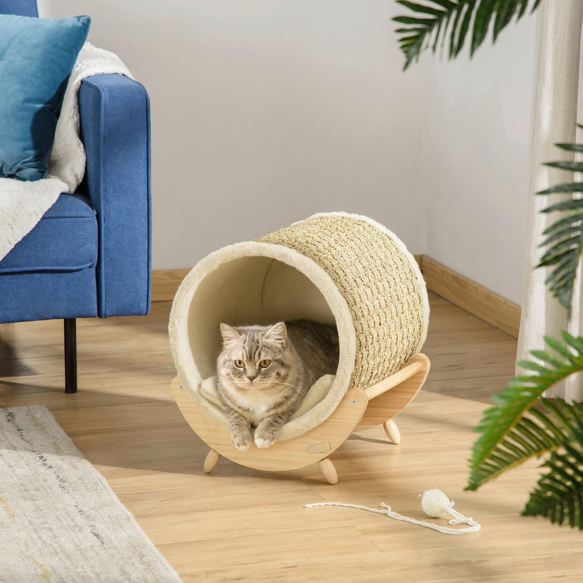 PawHut Katzen-Zubehör beige Kiefer B/H/L: ca. 38x41x43 cm Katzenhaus - beige/natur (43,00/38,00/41,00cm) - PawHut