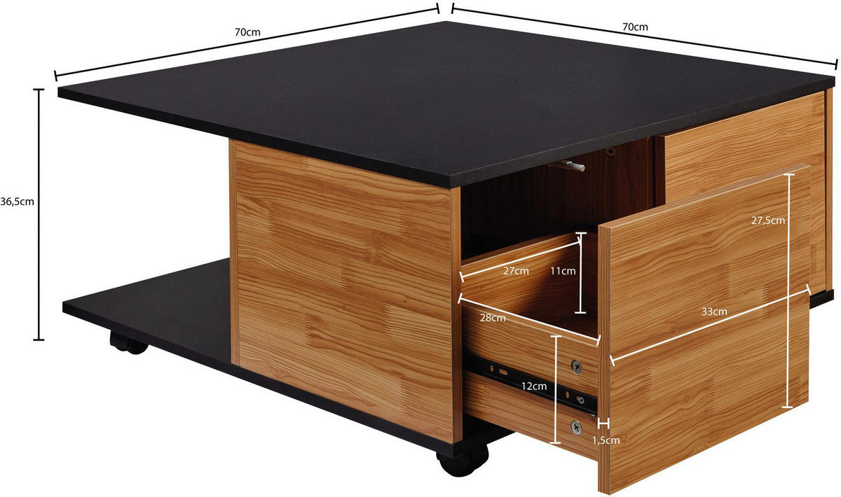Couchtisch braun B/H/T: ca. 70x36x70 cm Couchtisch - braun (70,00/36,00/70,00cm) - Wohnling