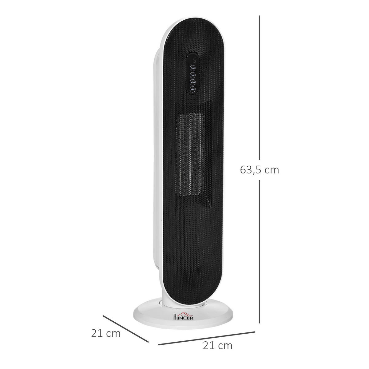 HOMCOM Heizlüfter weiß schwarz Polypropylen Edelstahl Metall B/H/L: ca. 21x21x63,5 cm Heizgerät - weiß/schwarz (63,50/21,00/21,00cm) - HOMCOM
