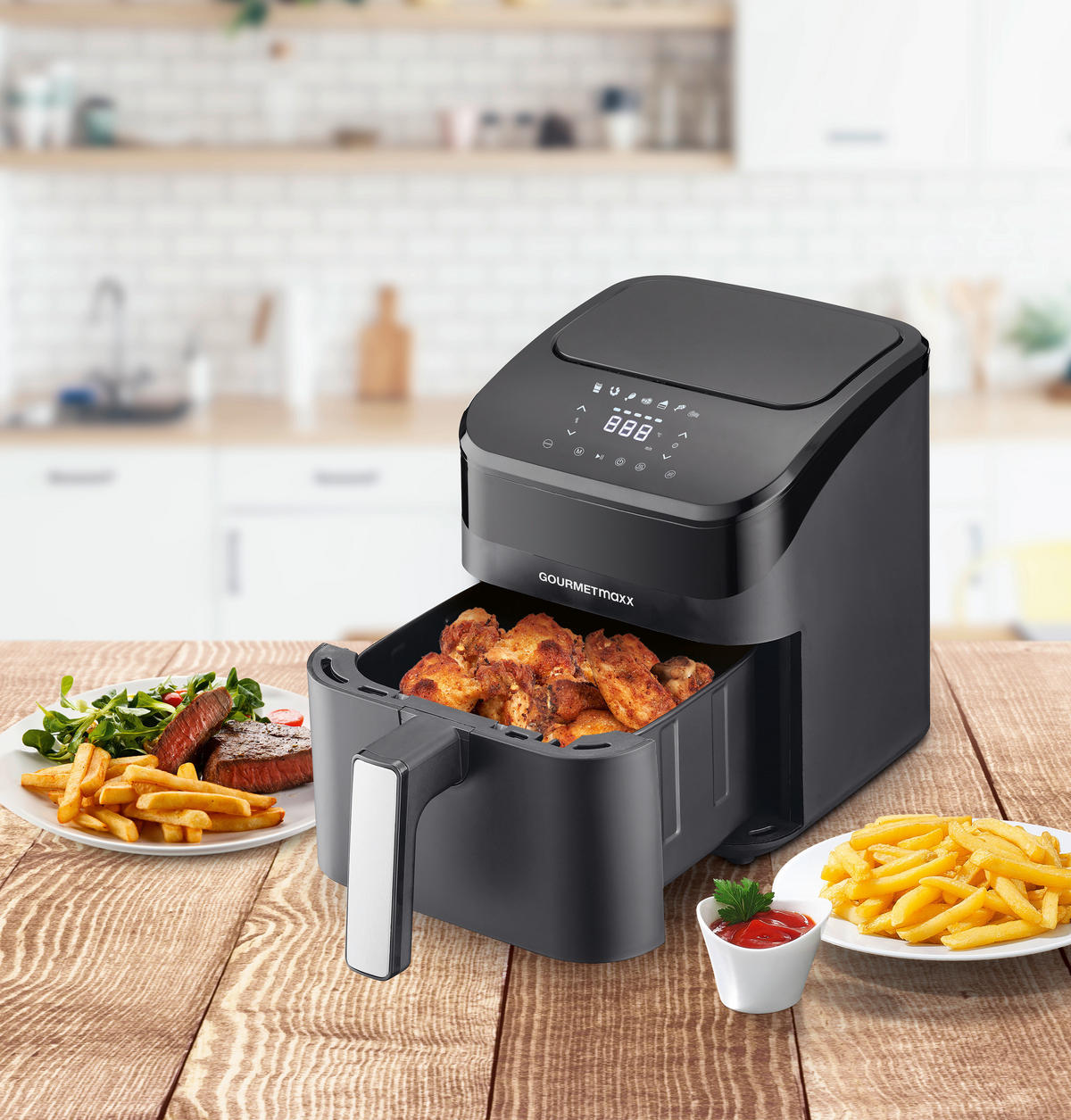 GOURMETmaxx Heißluftfritteuse schwarz Metall B/H/L: ca. 24x28,6x34,9 cm ca. 4 l Heißluftfritteuse 15021 - schwarz (34,90/24,00/28,60cm) - GOURMETmaxx