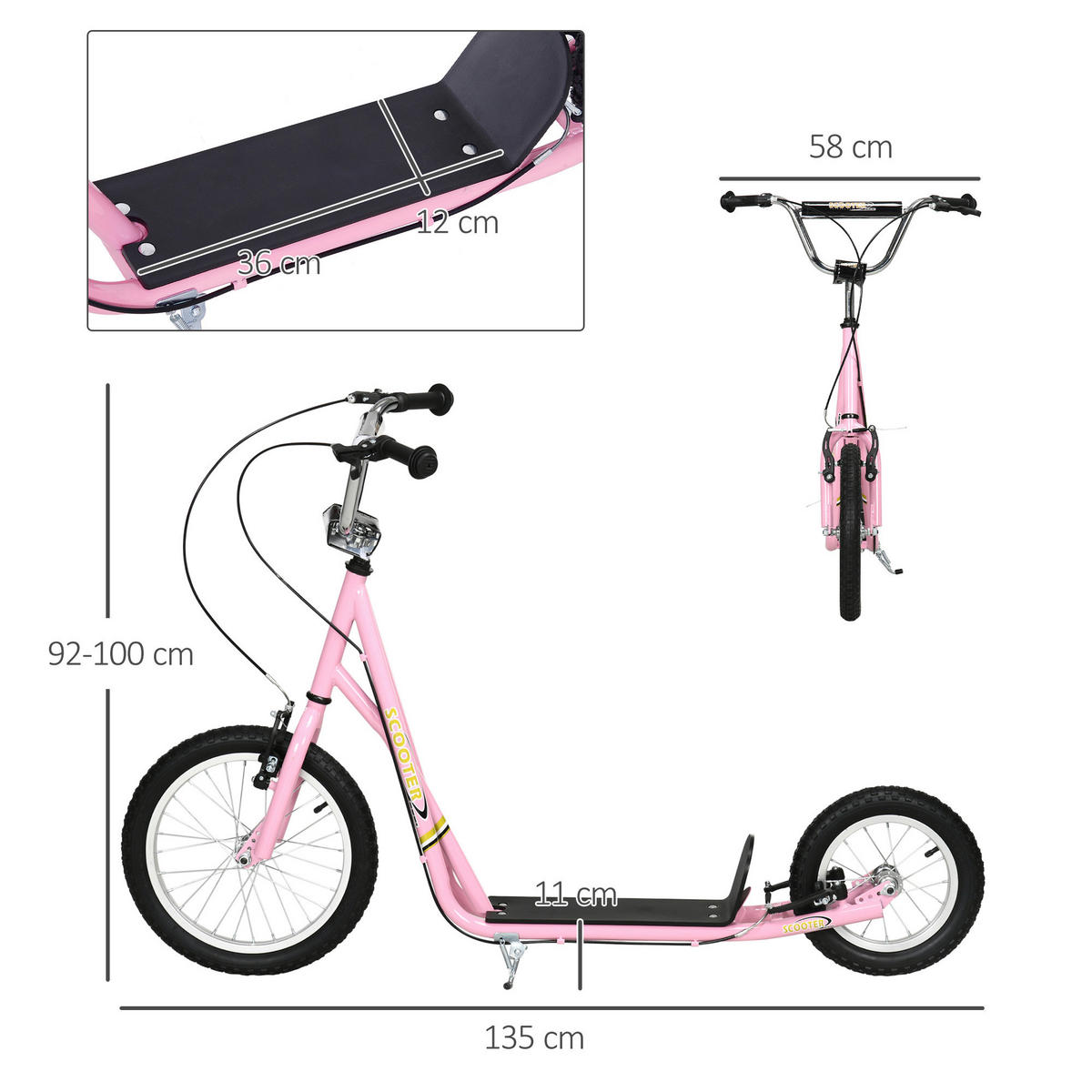 HOMCOM Kinderroller pink Kinderroller - pink (125,00/58,00/100,00cm) - HOMCOM
