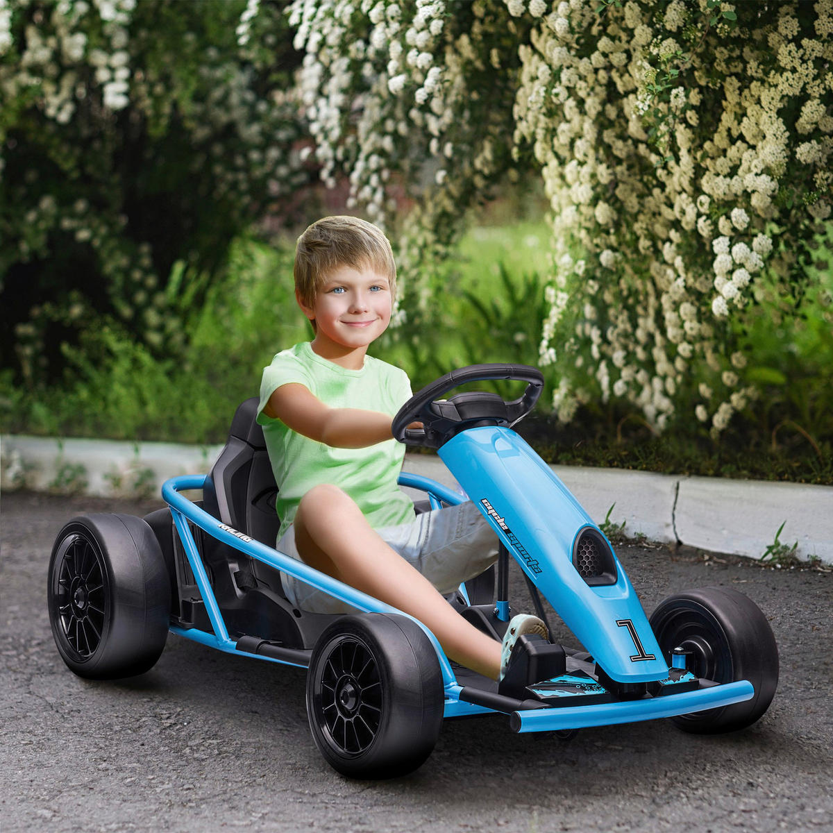 HOMCOM Kinder Elektro Gokart blau B/H/L: ca. 77x54x115 cm Kinder Elektro Gokart - blau (115,00/77,00/54,00cm) - HOMCOM