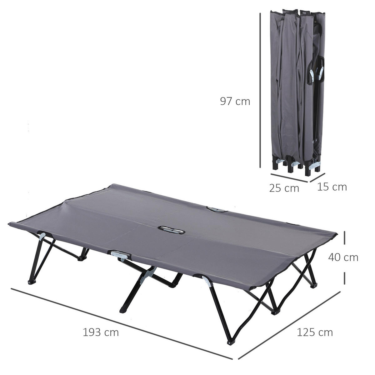 Outsunny Campingbett B/H/L: ca. 125x40x193 cm Campingbett - schwarz/grau (193,00/125,00/40,00cm) - Outsunny