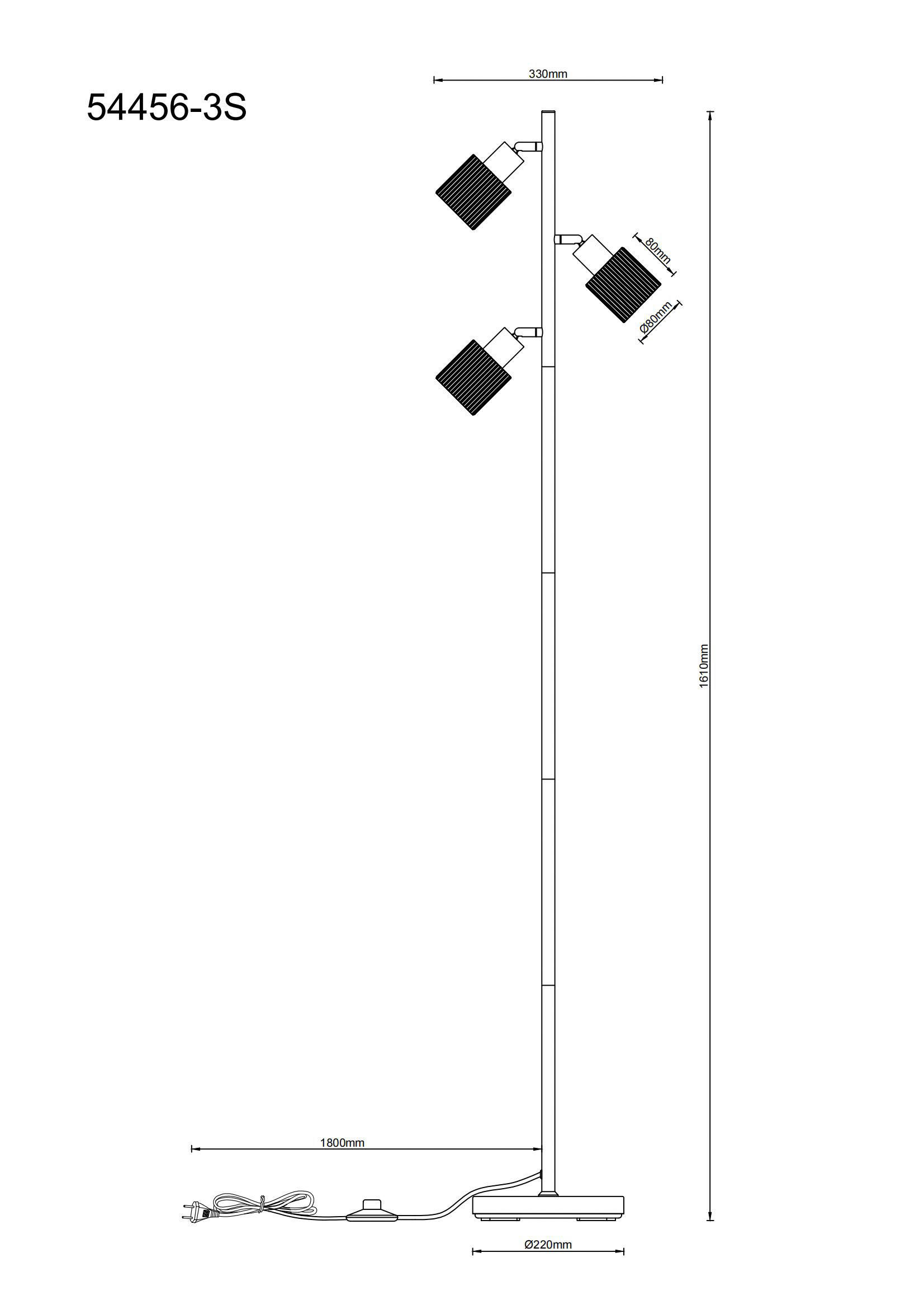 GLOBO Stehleuchte Chrom schwarz Glas Metall B/H/L: ca. 14,5x30,5x30,5 cm 3 Brennstellen Stehleuchte-Villegas - schwarz/Chrom (30,50/14,50/30,50cm) - GLOBO