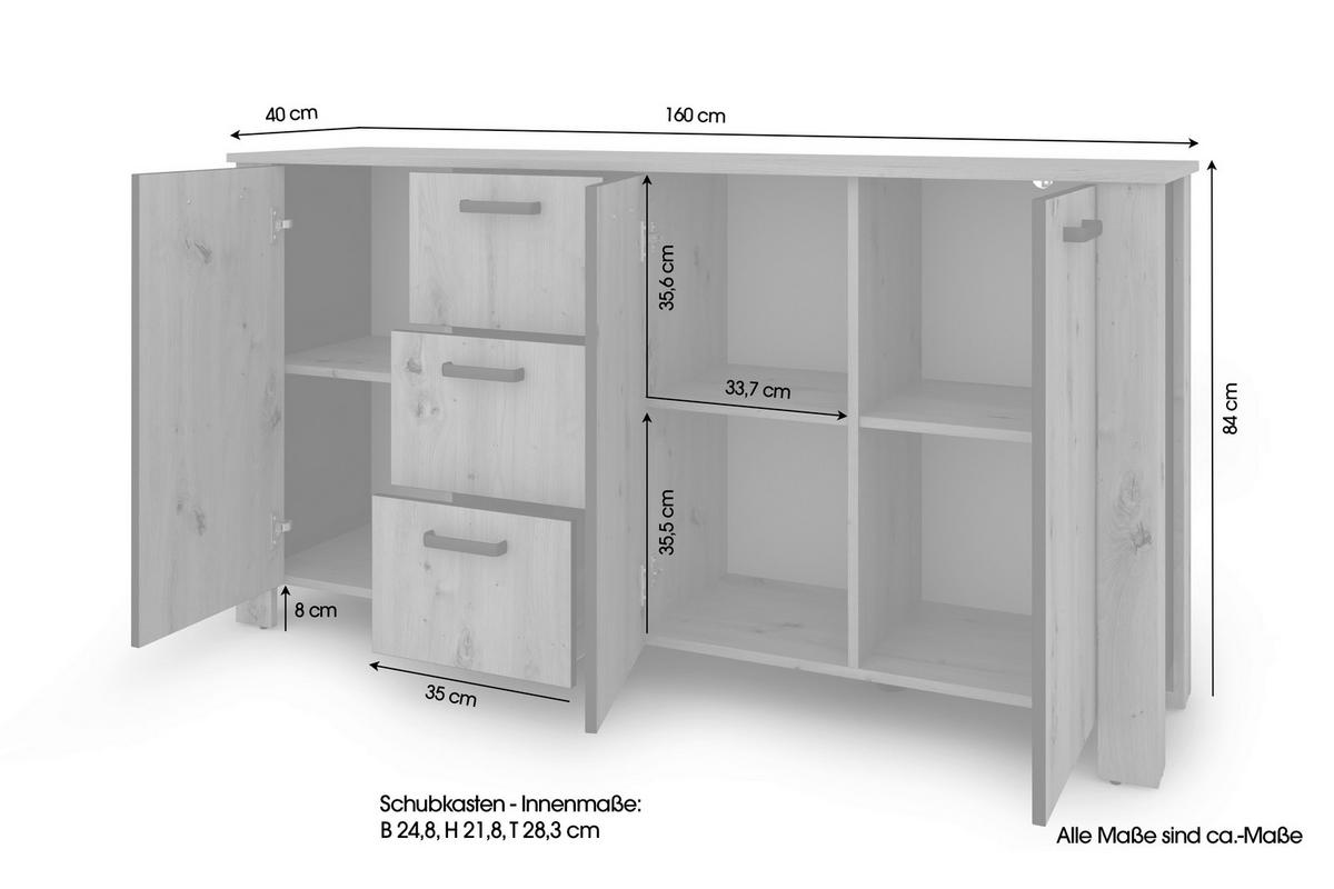 Sideboard FARO Eiche schwarz B/H/T: ca. 160x84x40 cm FARO - Eiche/schwarz (160,00/84,00/40,00cm) - byLIVING
