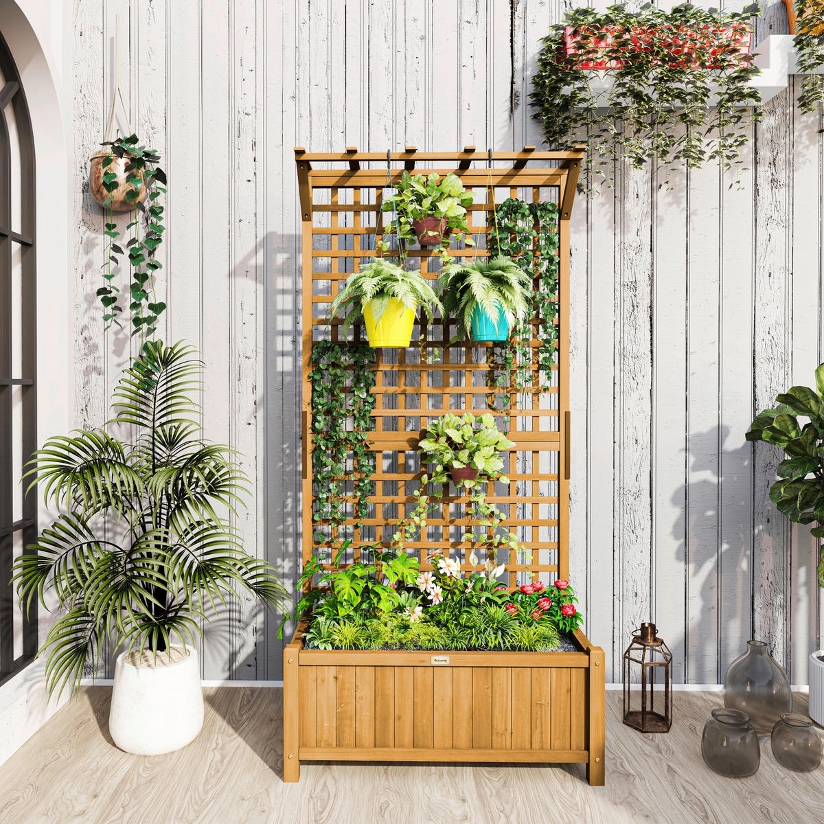 Outsunny Hochbeet gelb Holz B/H/L: ca. 45x183x90 cm Hochbeet - gelb (90,00/45,00/183,00cm) - Outsunny