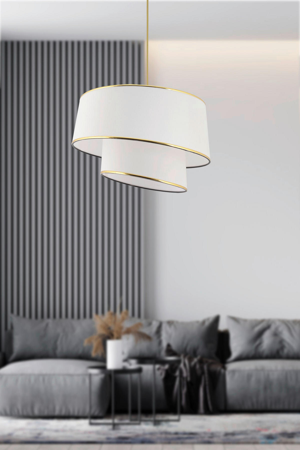 Opviq Pendelleuchte gold weiß Metall Stoff B/H/L: ca. 32x70x32 cm E27 1 Brennstellen Barette - gold/weiß (32,00/32,00/70,00cm) - Opviq