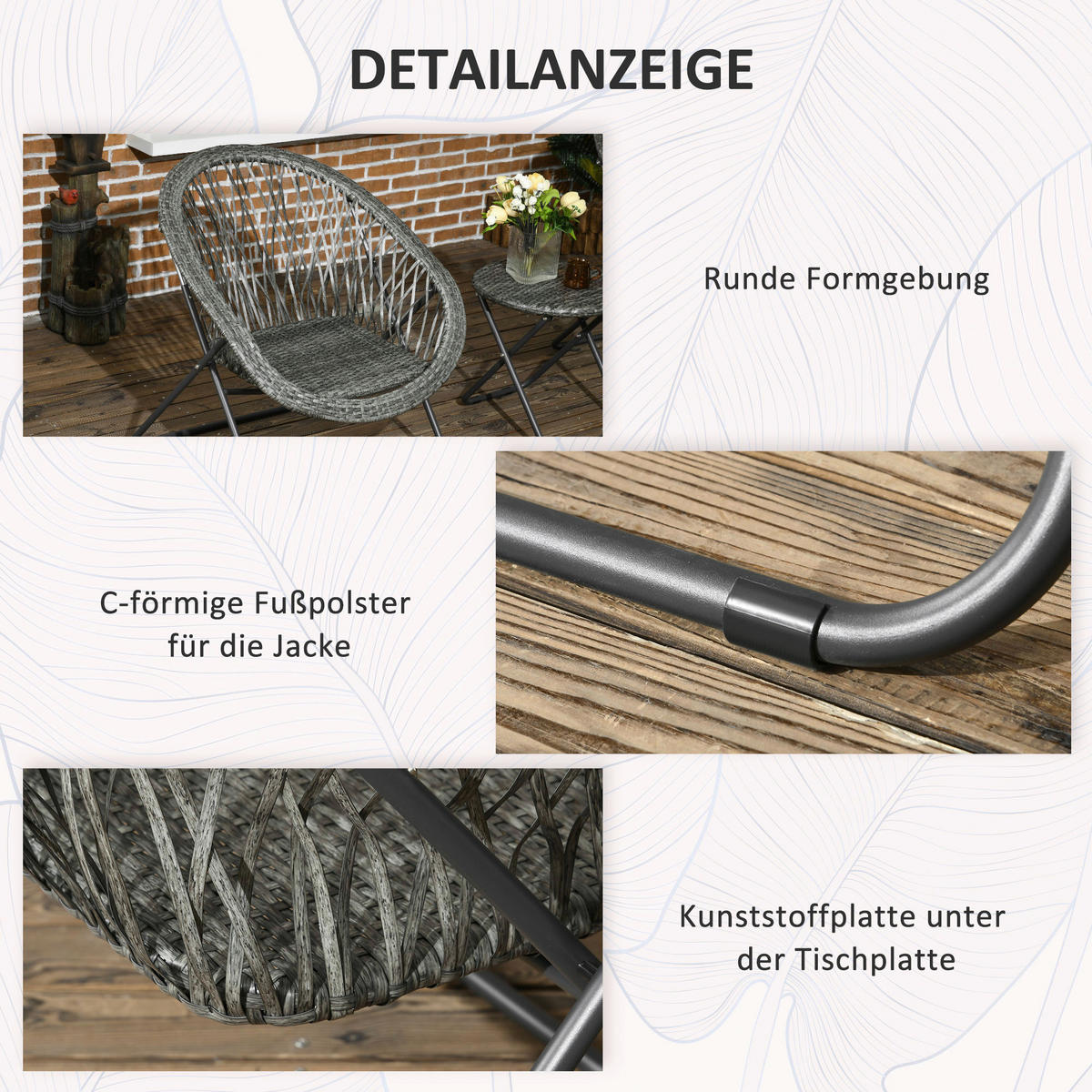Outsunny Bistro-Set grau Kunststoff B/H/L: ca. 77x78x76 cm Bistro-Set - grau (76,00/77,00/78,00cm) - Outsunny