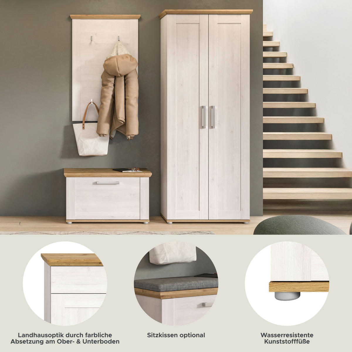 Garderobe Verona Sibiu Lärche Nachbildung Eiche Artisan Nachbildung B/H/T: ca. 175x196x39 cm Verona - Eiche (175,00/196,00/39,00cm) - xonox.home