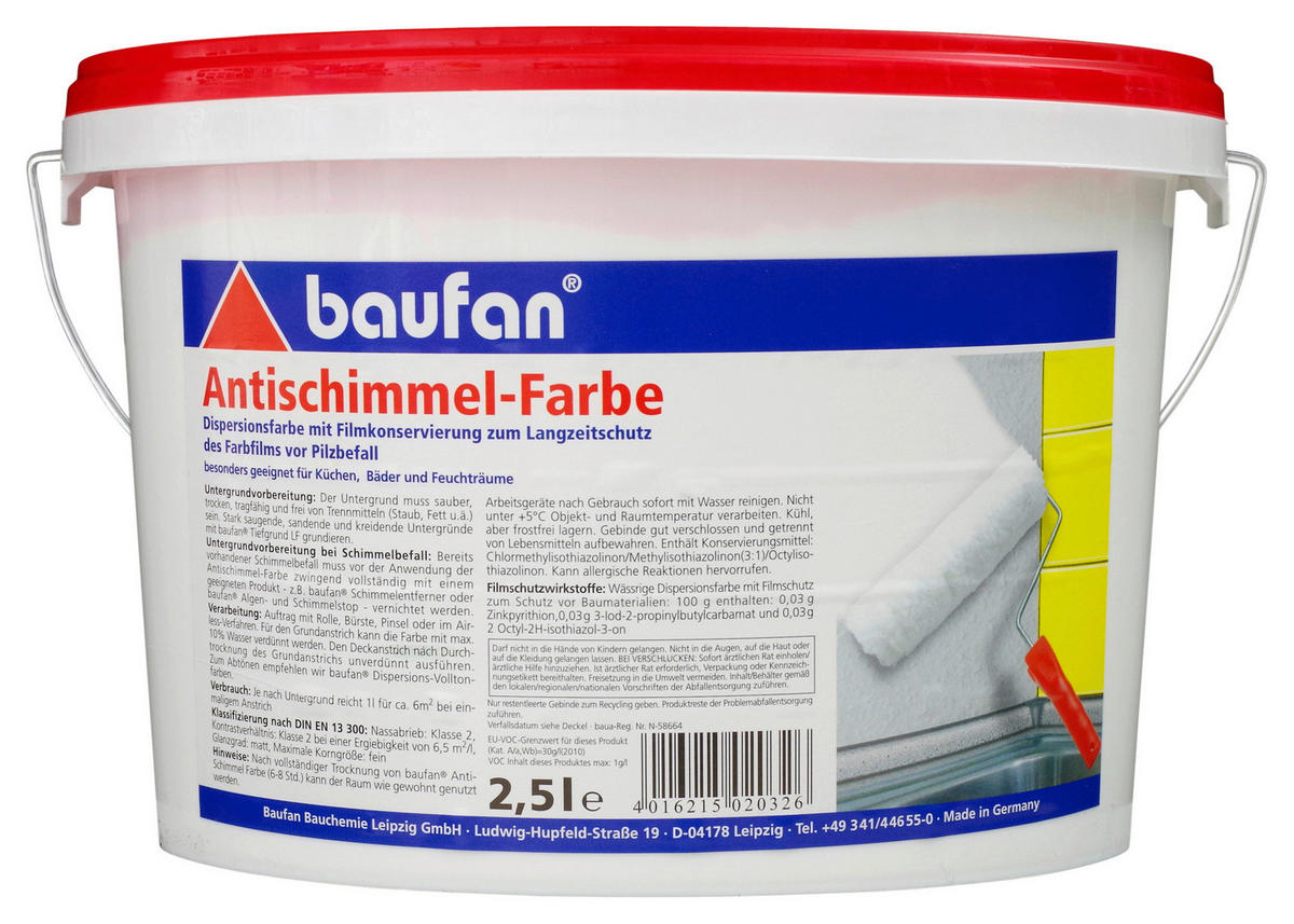 Baufan Anti-Schimmelfarbe weiß ca. 2,5 l Schutzfarbe_Wand+Decke 2,5l - weiß (2,50l) - Baufan