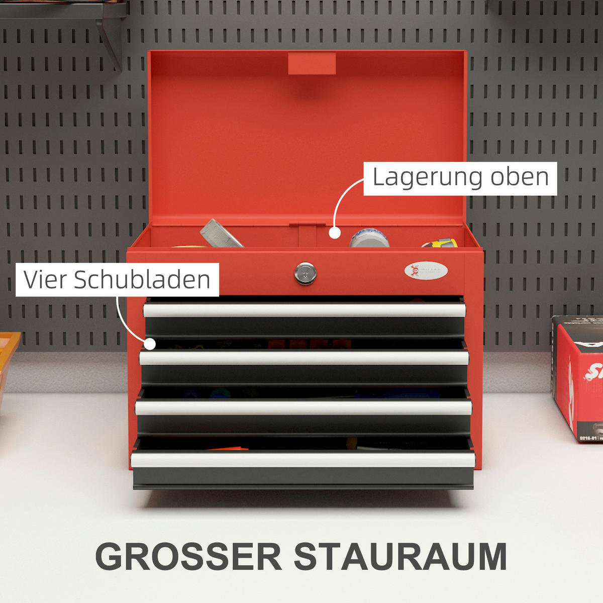 B/H/L: ca. 24,5x45x32,5 cm Werkzeugkasten - rot (32,50/24,50/45,00cm) - DURHAND