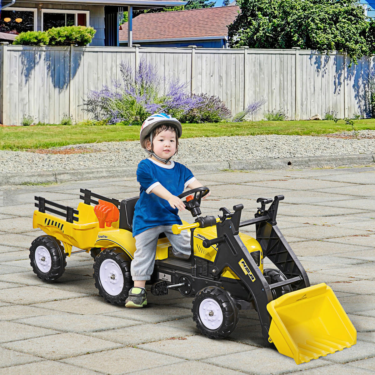 HOMCOM Kinder-Trettraktor gelb B/H/L: ca. 41x52x167 cm Kinder-Trettraktor - gelb (167,00/41,00/52,00cm) - HOMCOM