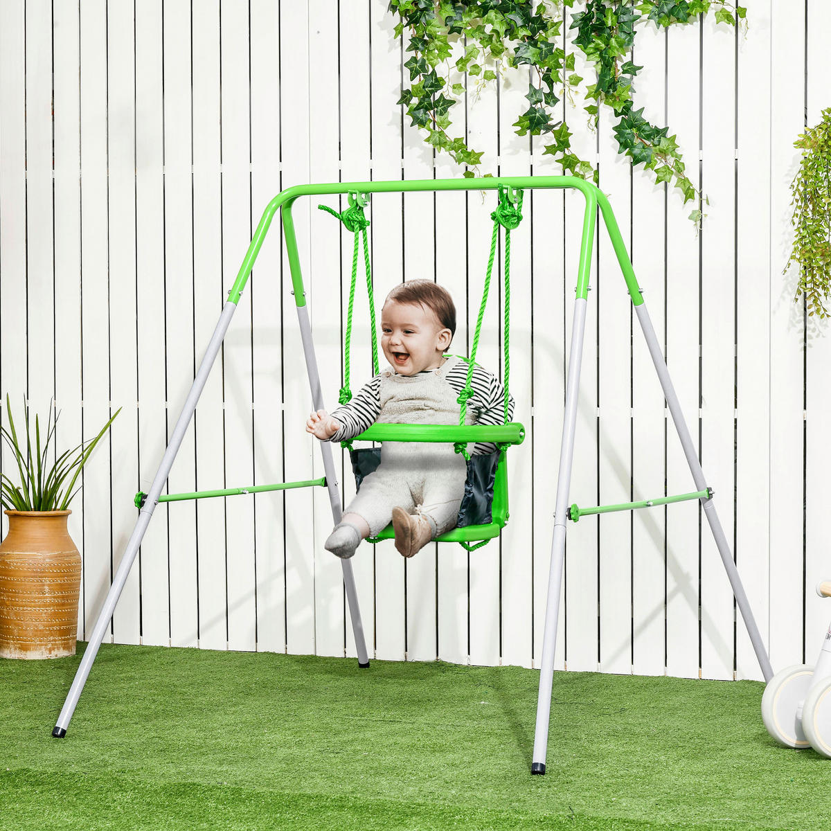 Outsunny Kinderschaukel grau B/H/L: ca. 146x122x122 cm Kinderschaukel - grün/grau (122,00/146,00/122,00cm) - Outsunny