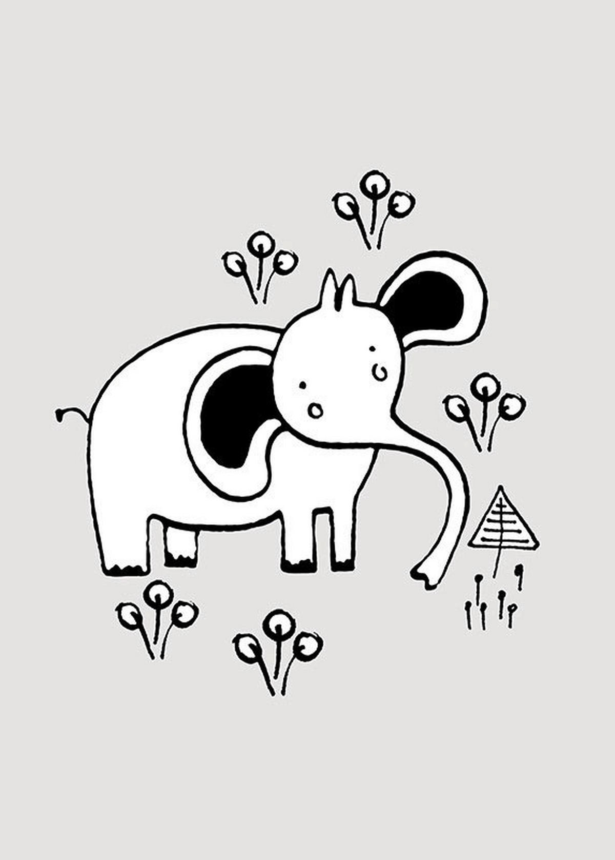 Komar Poster Scribble Elephant Elefant B/L: ca. 50x70 cm Scribble Elephant - (50,00/70,00cm) - Komar