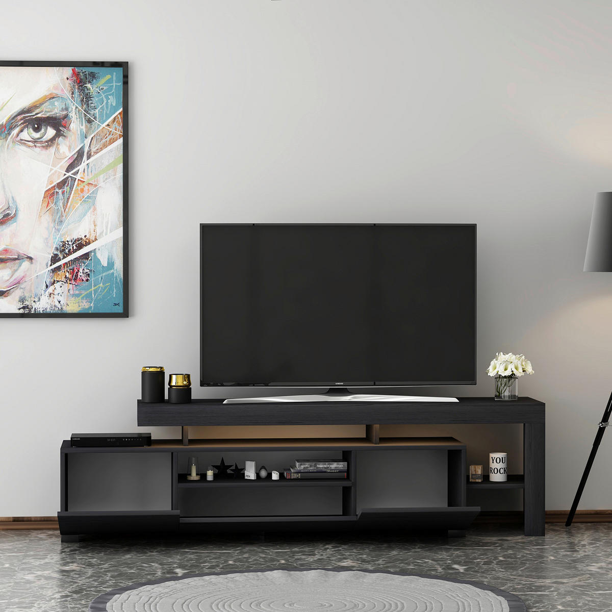 TV-Lowboard 9055 schwarz B/H/T: ca. 192x53x37 cm 9055 - schwarz (192,00/53,00/37,00cm) - moebel17