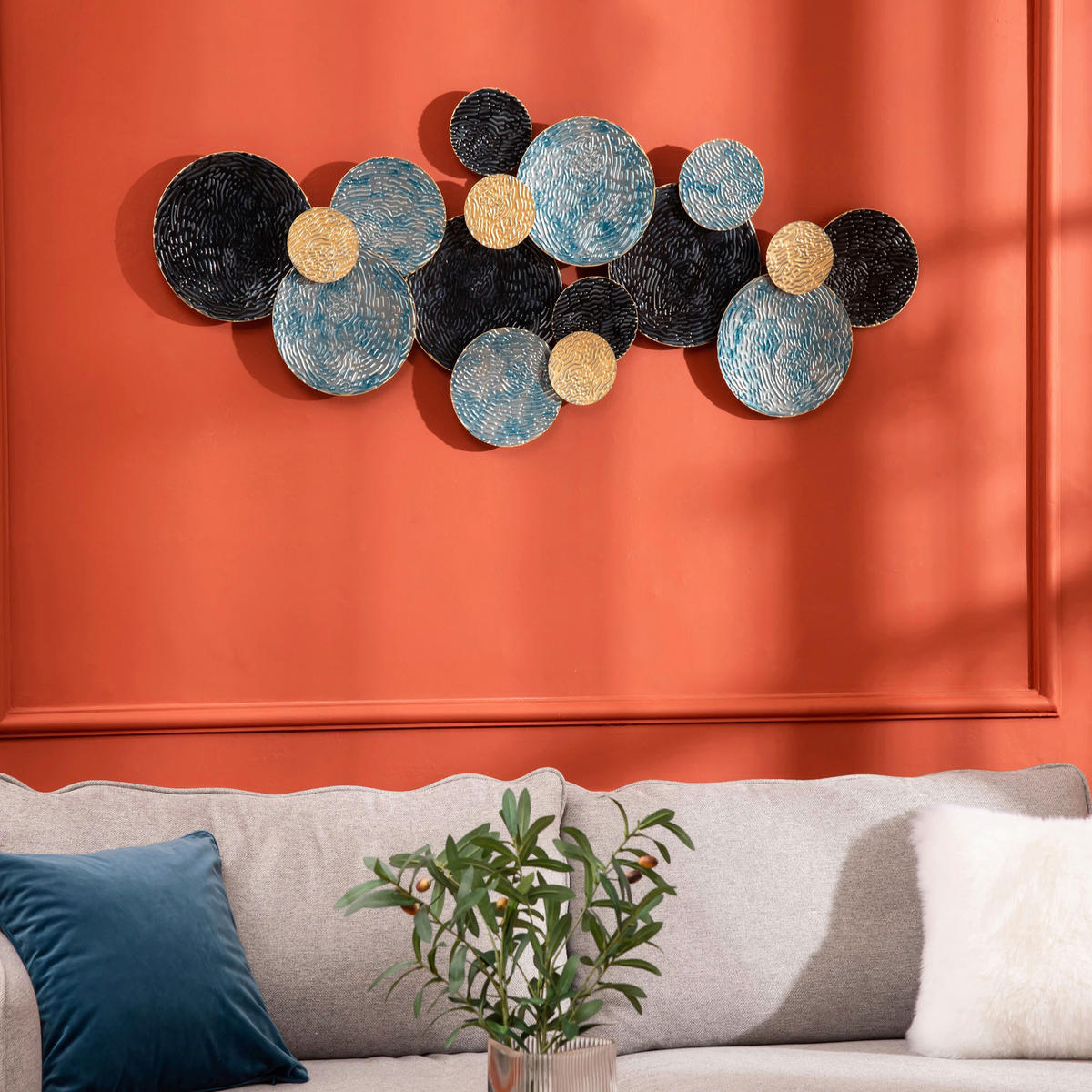 HOMCOM Wand-Element blau Edelstahl B/H/L: ca. 4x121x53 cm Wanddekoration - gold/blau (53,00/4,00/121,00cm) - HOMCOM