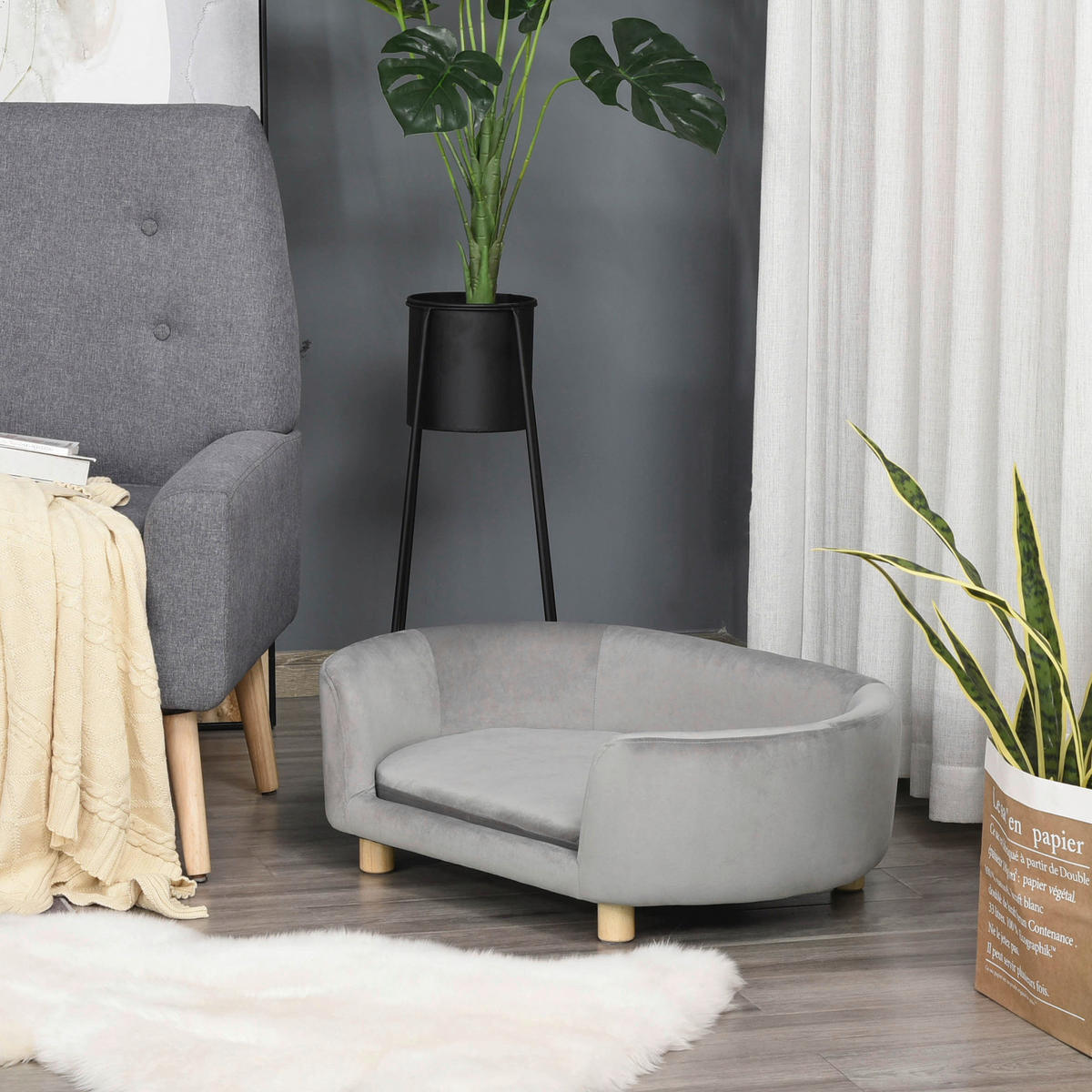 PawHut Haustiersofa hellgrau Birkenholz B/H/L: ca. 55x33x86 cm Haustiersofa - hellgrau (86,00/55,00/33,00cm) - PawHut