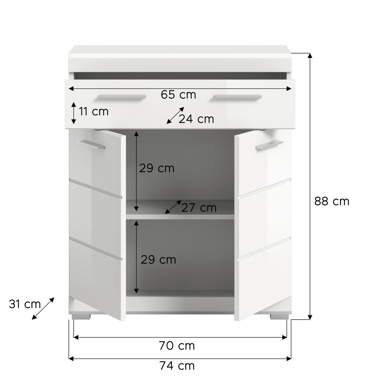 Schrank Scout weiß weiß Hochglanz B/H/T: ca. 74x88x31 cm Scout - weiß (74,00/88,00/31,00cm) - xonox.home