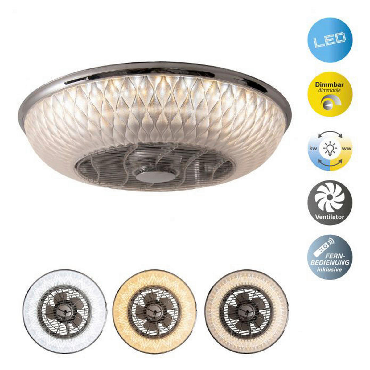 Näve Leuchten LED Ventilatorleuchte NV1379131 klar Edelstahl Kunststoff H/D: ca. 20x50 cm null 1 Brennstellen Viento - klar (50,00/20,00cm) - Näve Leuchten