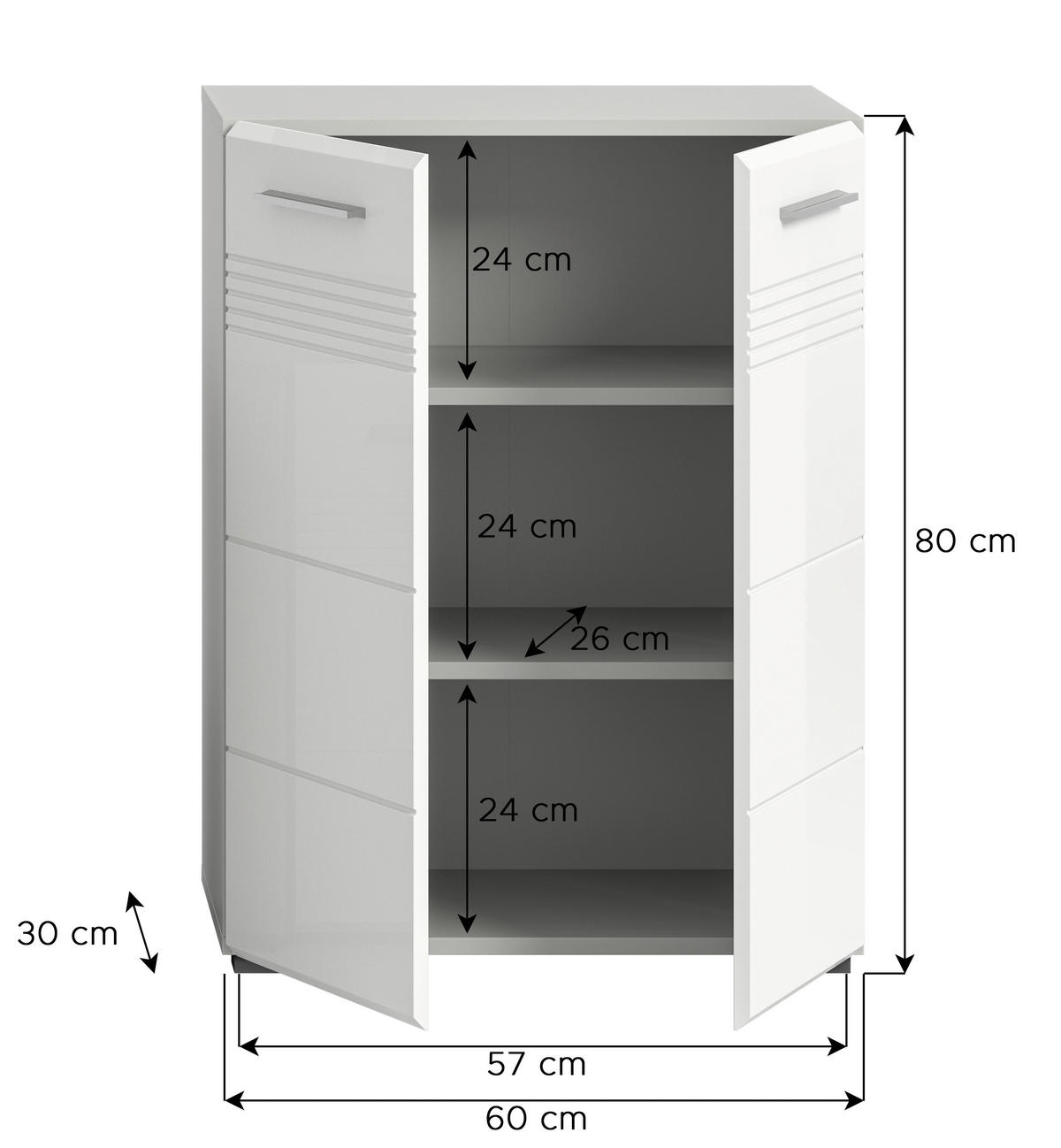 Midischrank Copa hellgrau weiß Hochglanz B/H/T: ca. 60x80x30 cm Copa - hellgrau/weiß (60,00/80,00/30,00cm) - xonox.home