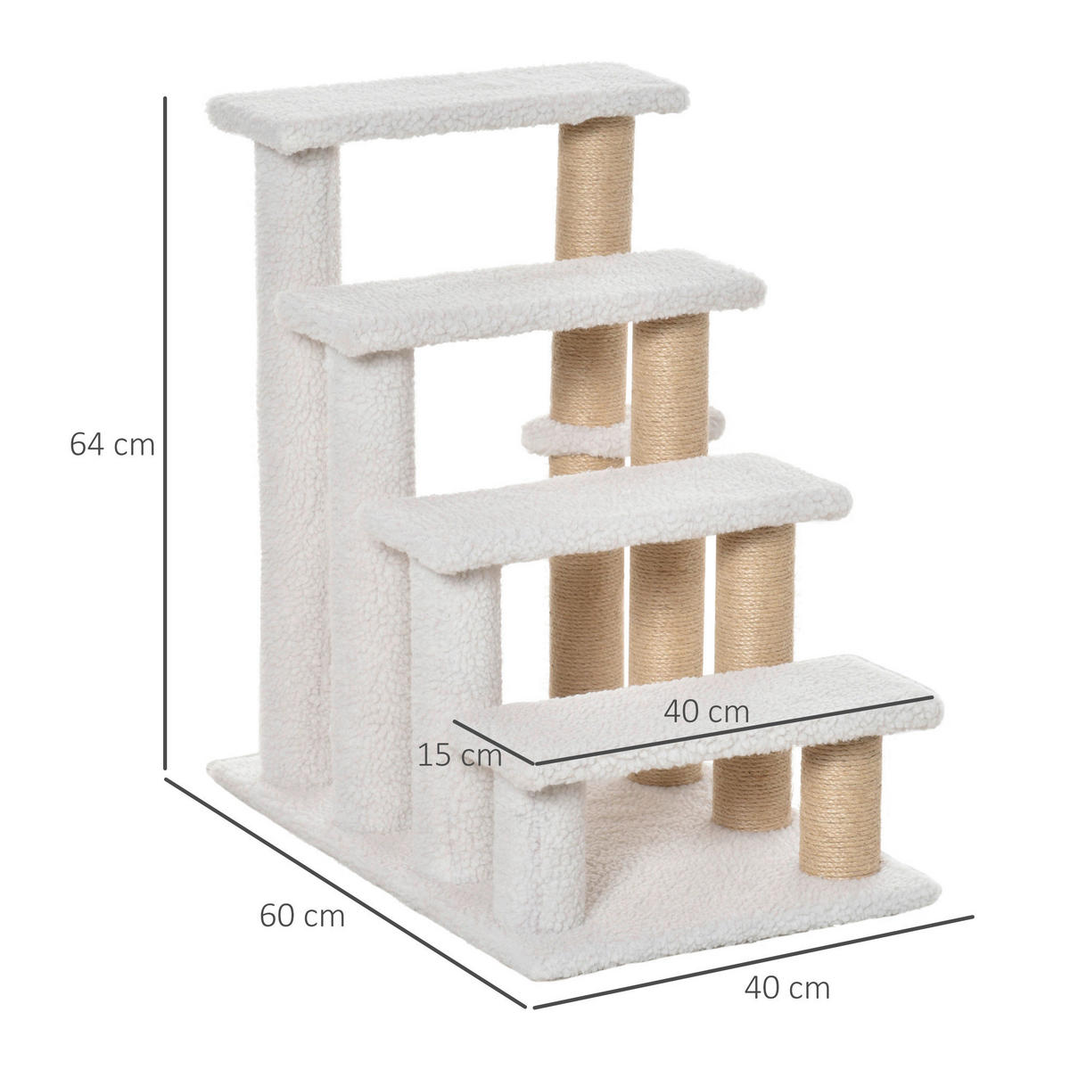 PawHut Haustiertreppe m. Kratzbaum Ball weiß Spanplatte B/H/L: ca. 40x60x64 cm Haustiertreppe - weiß (64,00/40,00/60,00cm) - PawHut