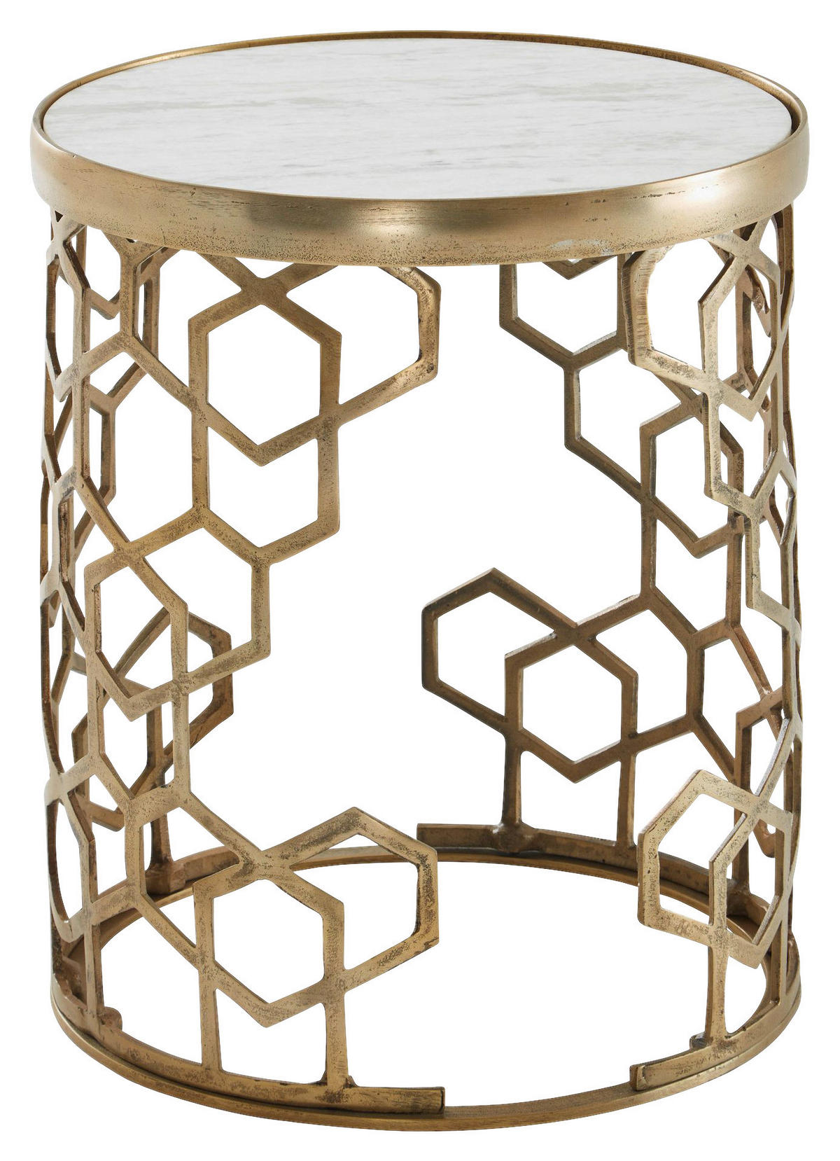 Beistelltisch gold Optik weiß Marmor Optik Aluminium Marmor B/H/T/D: ca. 46x46x55x44 cm Beistelltisch - gold/weiß (46,00/46,00/55,00cm) - Wohnling