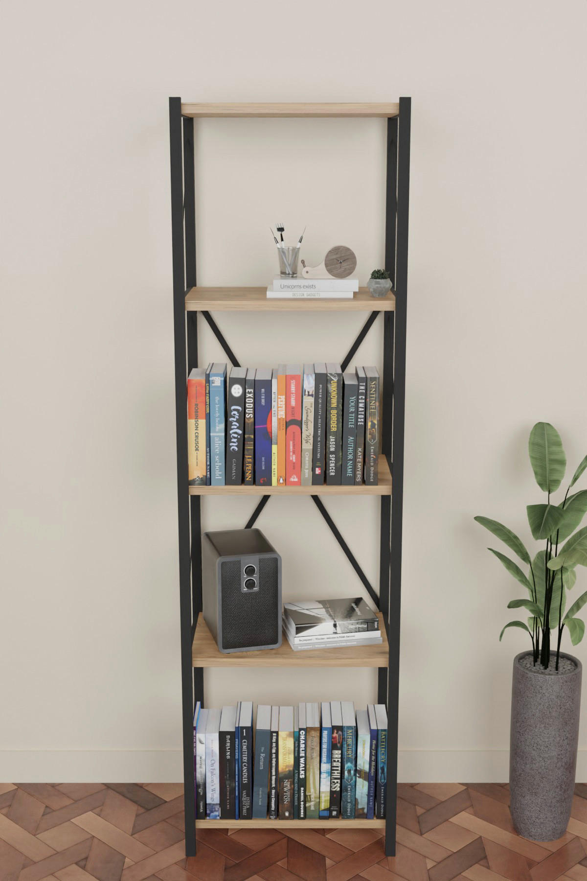 Regal braun B/H/T: ca. 150x40x30 cm Bücherregal mit Metall - braun (150,00/40,00/30,00cm) - moebel17