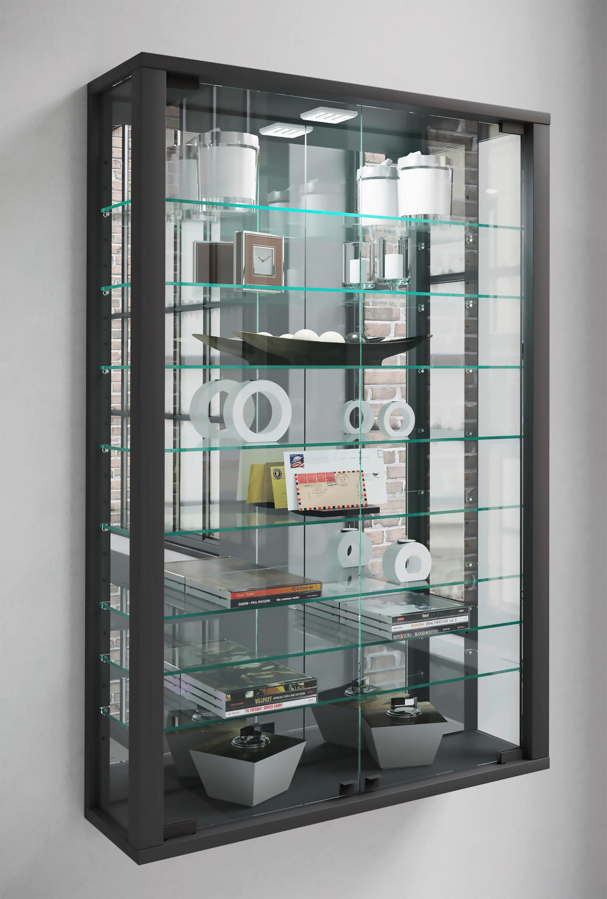 Vitrine Vitrosa schwarz Holzwerkstoff Glas B/H/T: ca. 59x91x18 cm Vitrosa - schwarz (59,00/91,00/18,00cm) - VCM Möbel