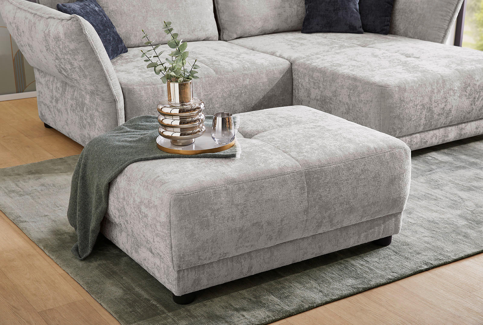 Thumbnail - Hocker hellgrau Webstoff B/H/T: ca. 112x44x79 cm