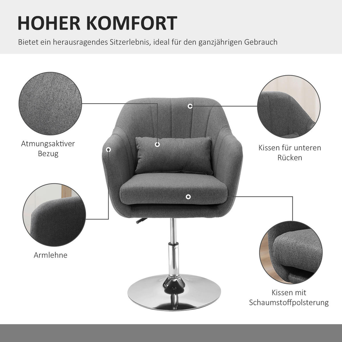 Hocker 833-757V01CG dunkelgrau 833-757V01CG - dunkelgrau (60,00/91,00/60,00cm) - HOMCOM
