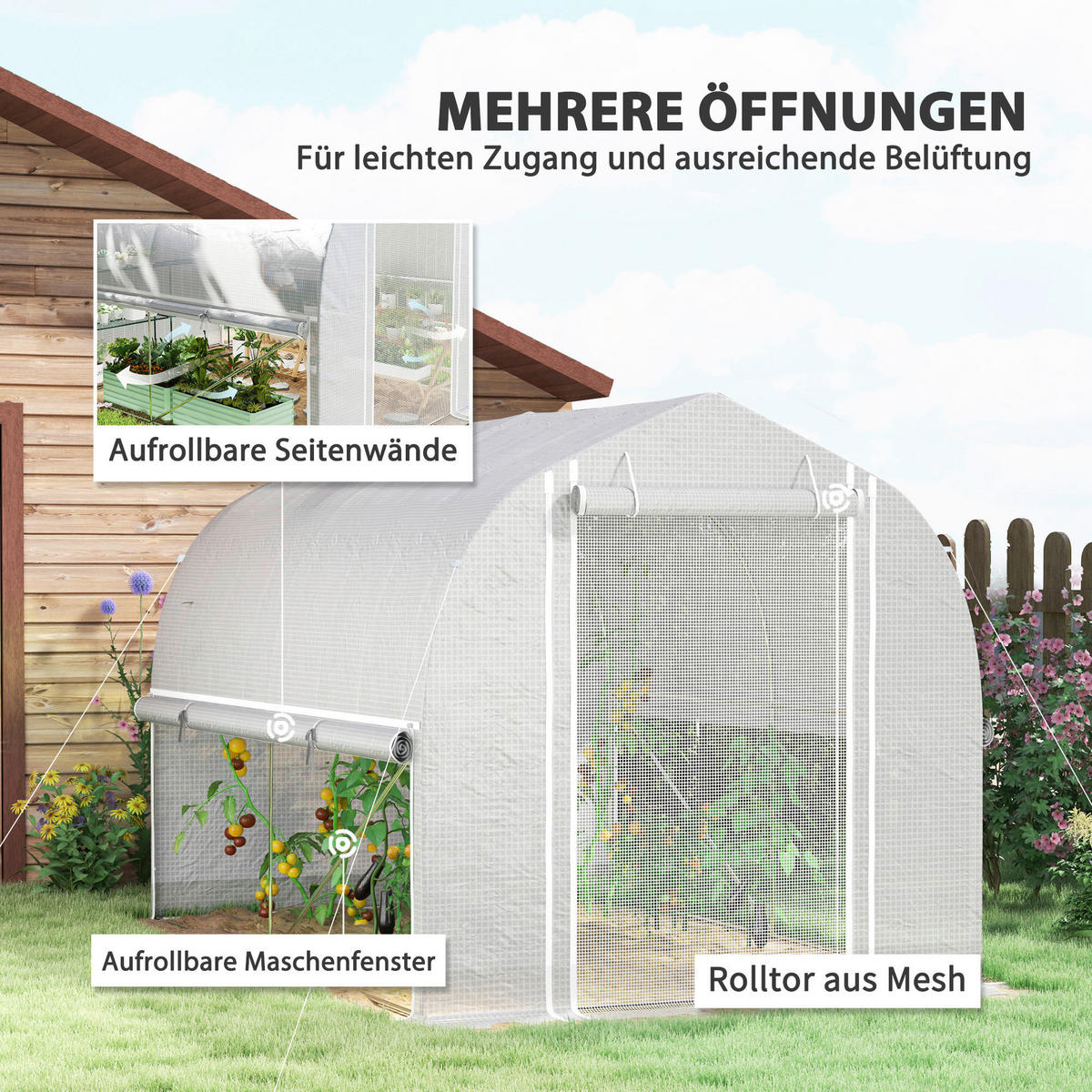 Outsunny Gewächshaus B/H/L: ca. 200x200x300 cm Gewächshaus - weiß (300,00/200,00/200,00cm) - Outsunny