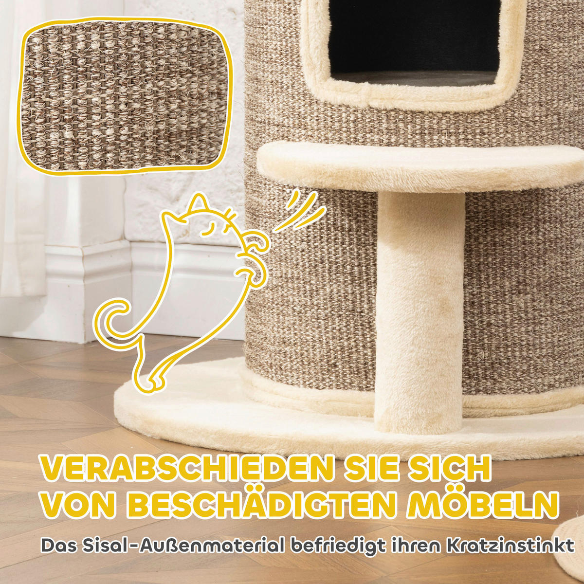 PawHut Kratztonne Kratztonne - beige (60,00/60,00/61,00cm) - PawHut