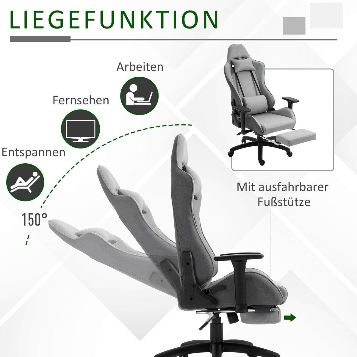 Drehstuhl 921-300 grau 921-300 - grau (73,00/135,00/57,00cm) - Vinsetto
