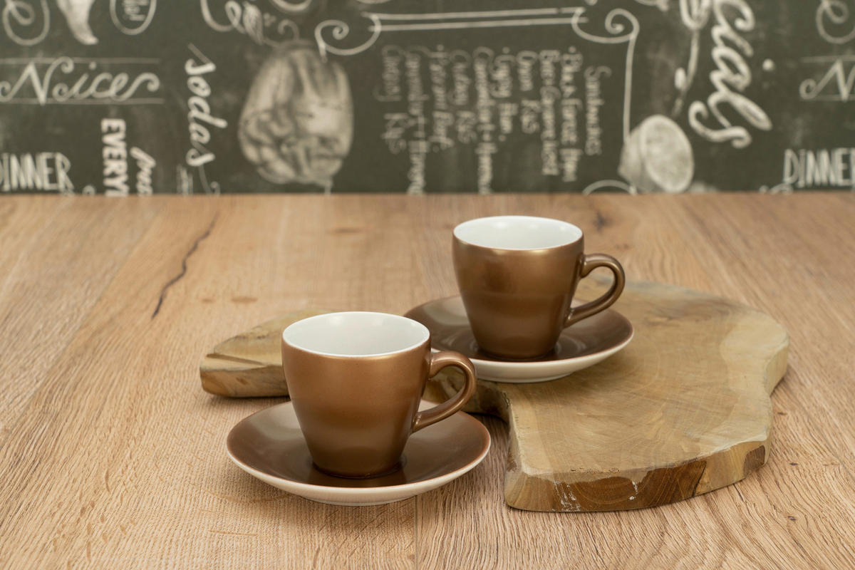 CreaTable Espressotassenset Golden Days gold Steinzeug 4 tlg. Golden Days - gold/weiß - CreaTable