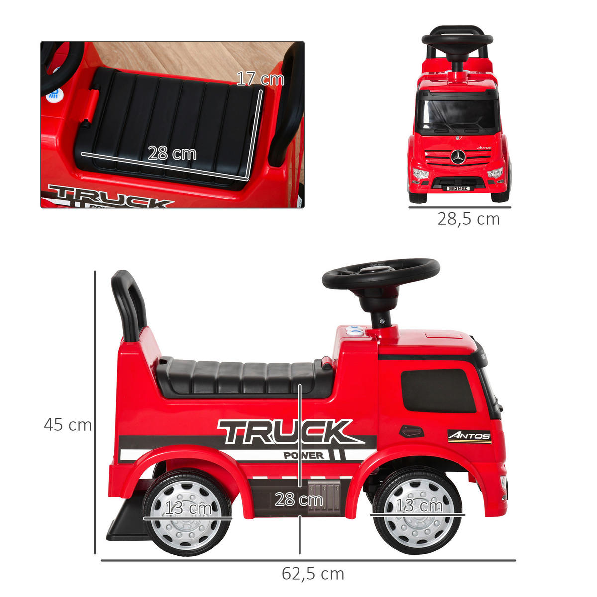 HOMCOM Kinder-Rutschfahrzeug B/H/L: ca. 28,5x45x62,5 cm Rutschfahrzeug - rot/schwarz (62,50/28,50/45,00cm) - HOMCOM
