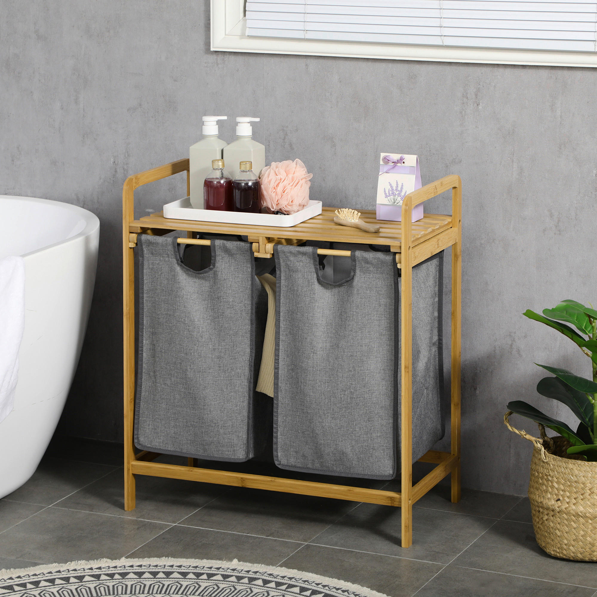 HOMCOM Wäschekorb grau B/H/L: ca. 33x63,5x73 cm Wäschekorb - grau (73,00/33,00/63,50cm) - HOMCOM