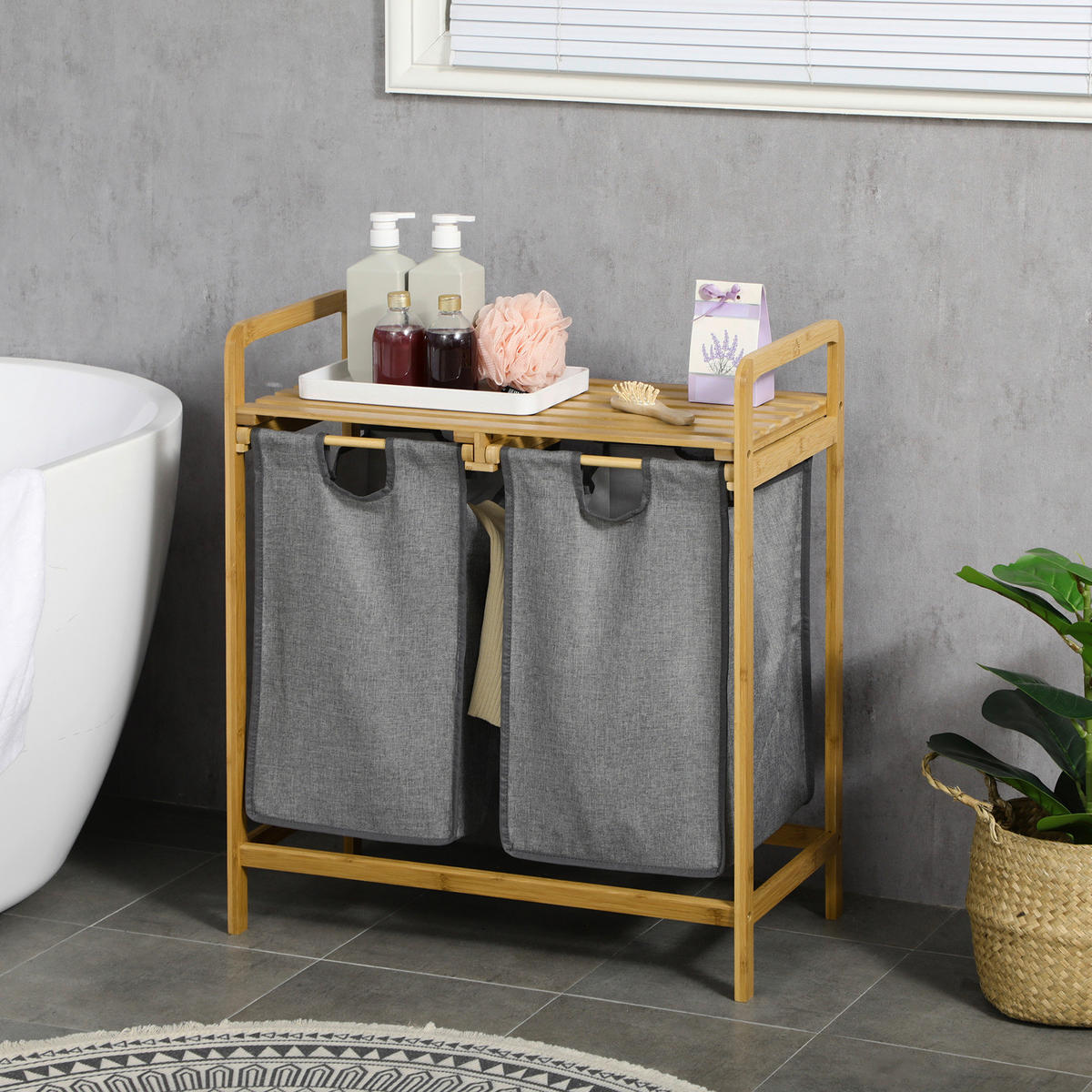HOMCOM Wäschekorb grau B/H/L: ca. 33x63,5x73 cm Wäschekorb - grau (73,00/33,00/63,50cm) - HOMCOM